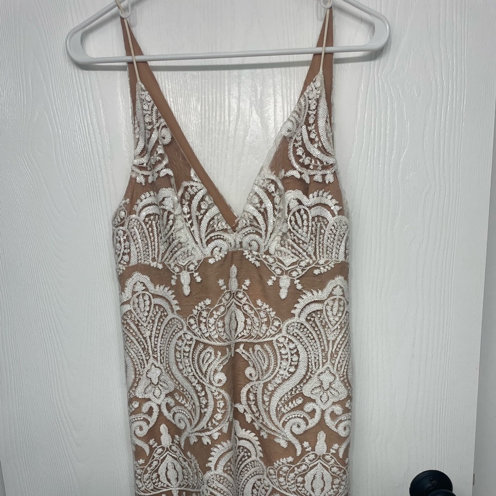 Free People Tan and White Lace Dress